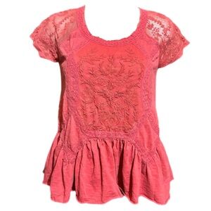 Sundance Peasant Blouse Top Crochet Floral Lace Fairycore Cotton Milkmaid Small